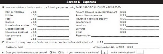 美国留学奖学金申请表 Section E – Expenses